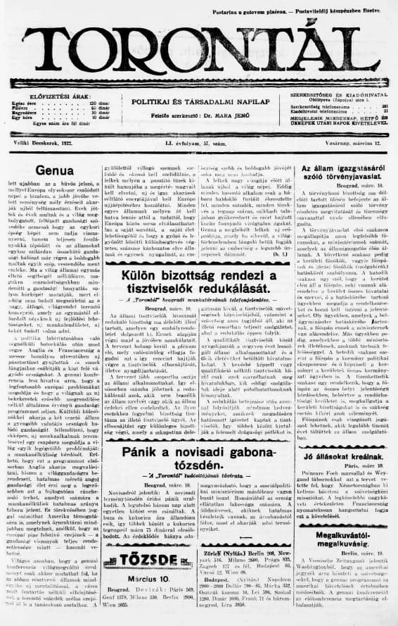 Torontál, 51. évf. 1922. március 12. 57. sz.