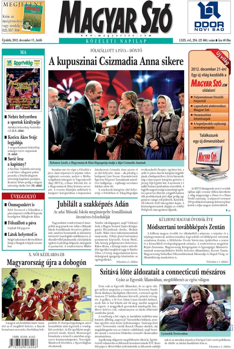 Magyar Szó, 69. évf. 2012. december 17. 294. sz. 1–16. oldal