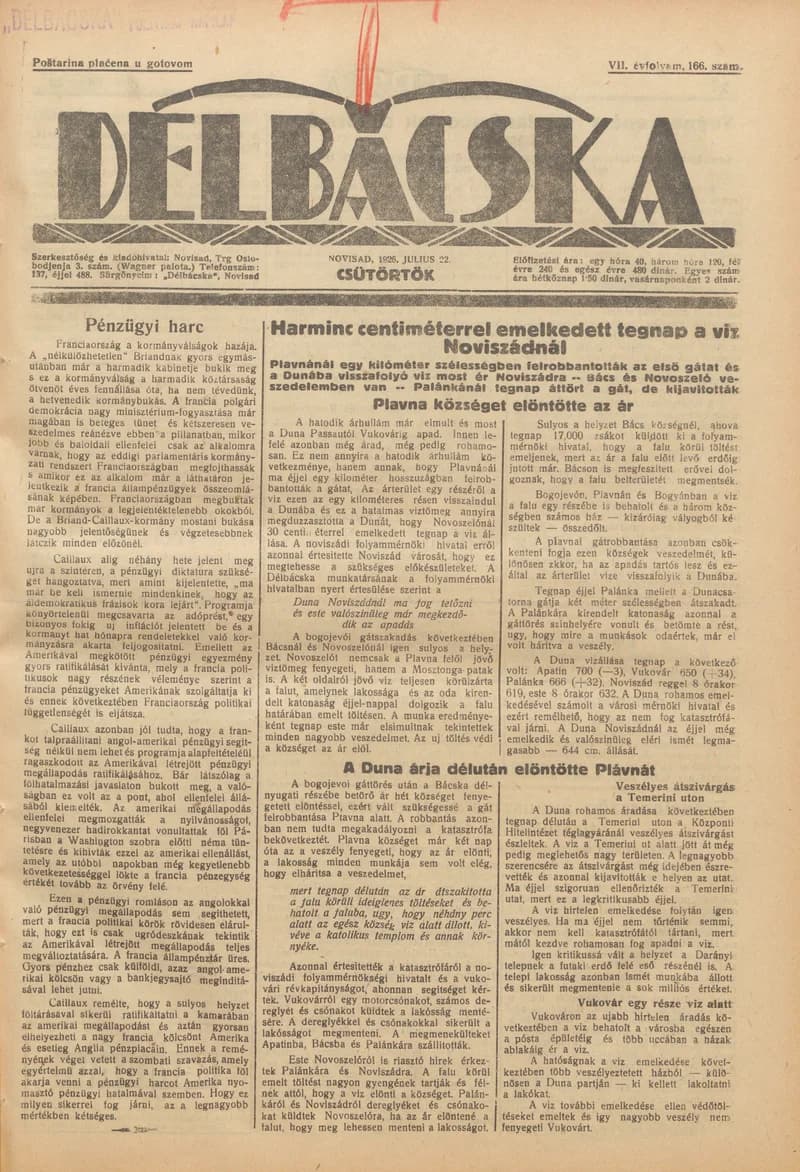 Délbácska, 7. évf. 1926. július 22. 166. sz.