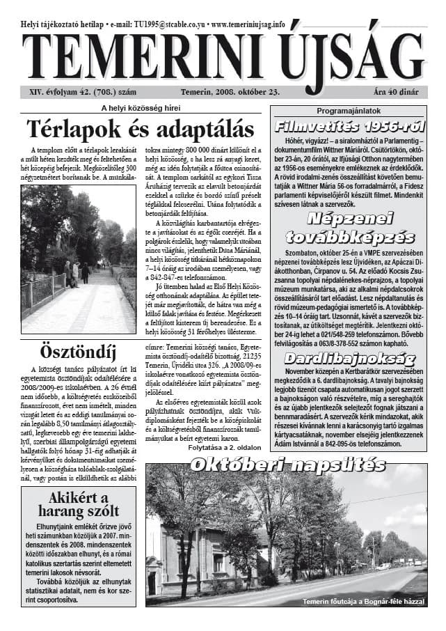 Temerini Újság, 14. évf. 2008. október 23. 42. sz.