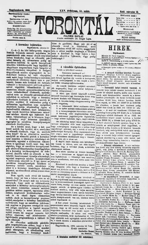 Torontál, 25. évf. 1896. március 10. 58. sz.