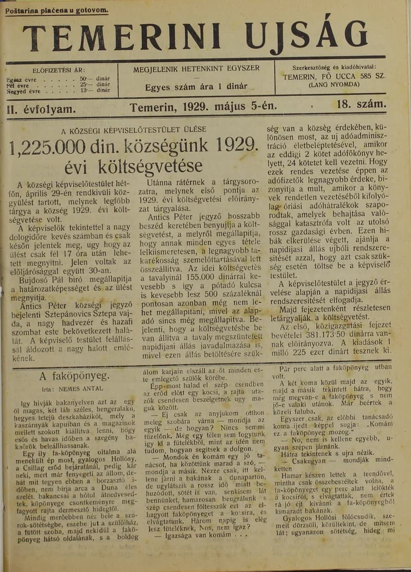 Temerini Újság 1928-1944, 2. évf. 1929. május 5. 18. sz.