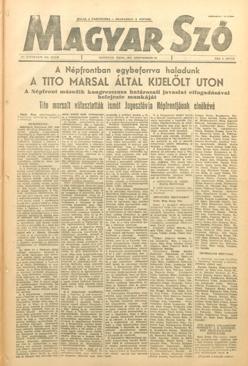 Magyar Szó, 4. évf. 1947. szeptember 30. 240. sz. 1–8. oldal