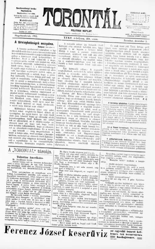Torontál, 32. évf. 1903. december 5. 278. sz.
