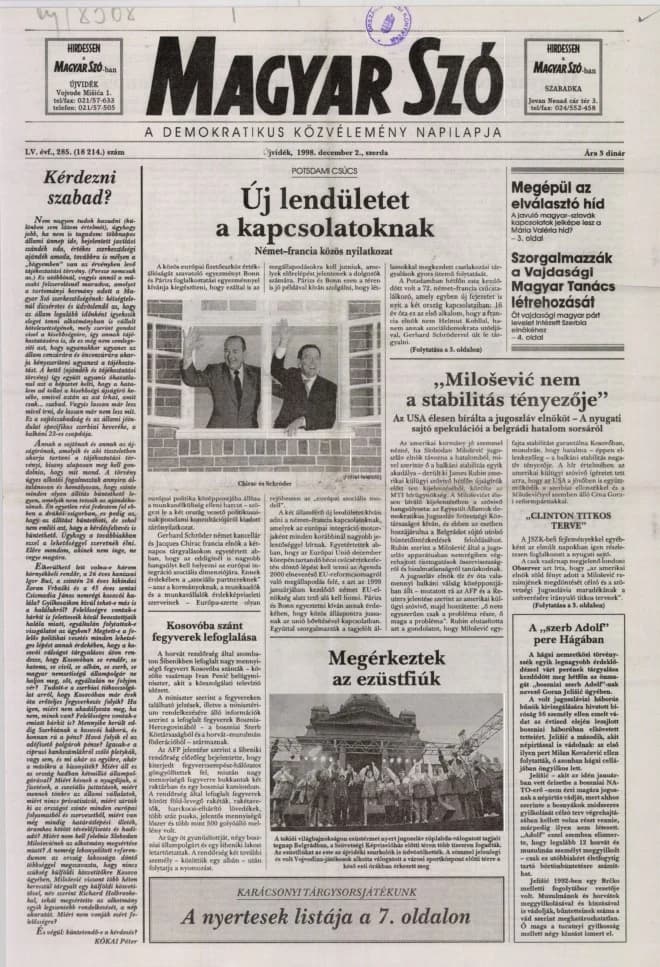 Magyar Szó, 55. évf. 1998. december 2. 285. sz. 1–16. oldal