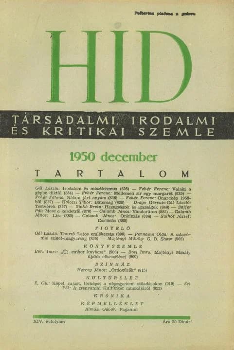 Híd, 14. évf. 1950. december. 12. sz. 825–876. oldal