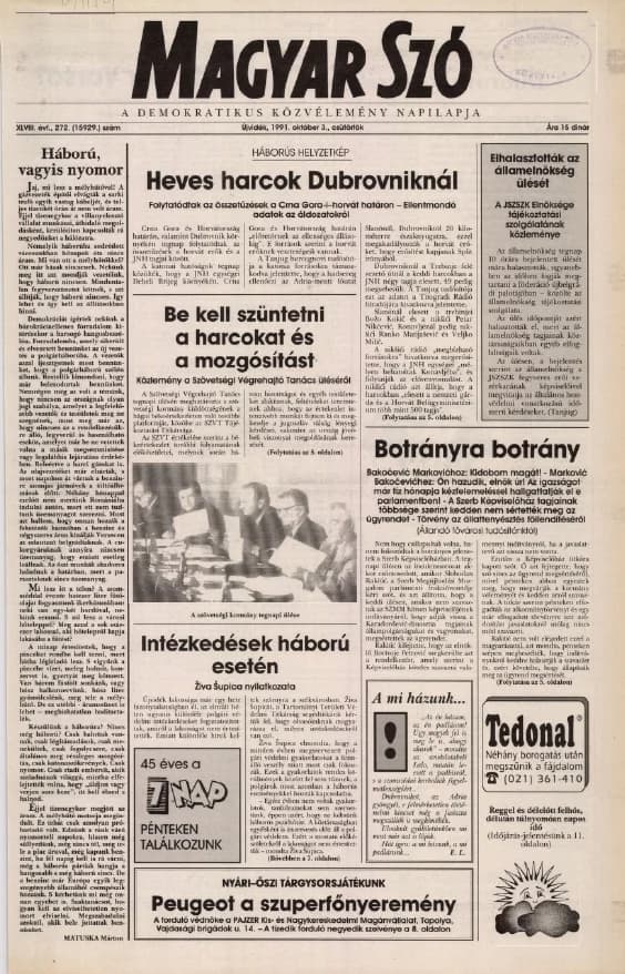 Magyar Szó, 48. évf. 1991. október 3. 272. sz. 1–16. oldal