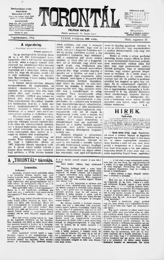 Torontál, 33. évf. 1904. augusztus 22. 190. sz.
