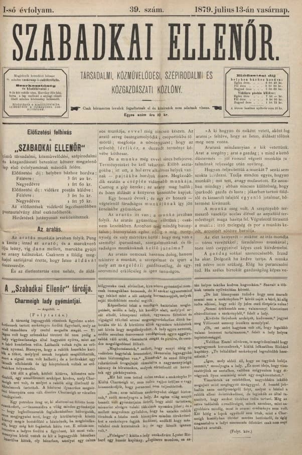 Szabadkai Ellenőr, 1. évf. 1879. július 13. 39. sz.