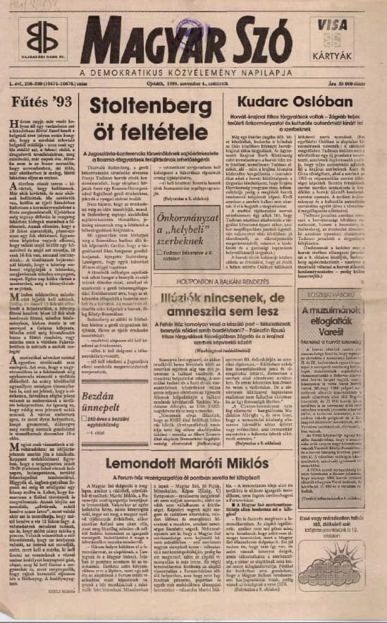 Magyar Szó, 50. évf. 1993. november 4. 298–300. sz. 1–16. oldal