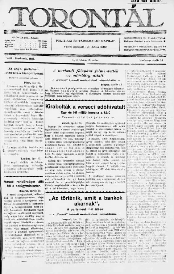 Torontál, 50. évf. 1921. április 24. 89. sz.