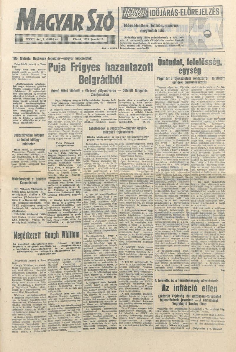 Magyar Szó, 32. évf. 1975. január 10. 8. sz. 1–20. oldal