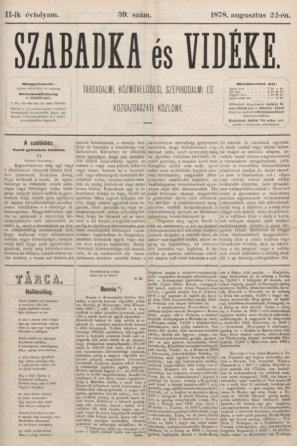 Szabadka és vidéke, 2. évf. 1878. augusztus 22. 59. sz.
