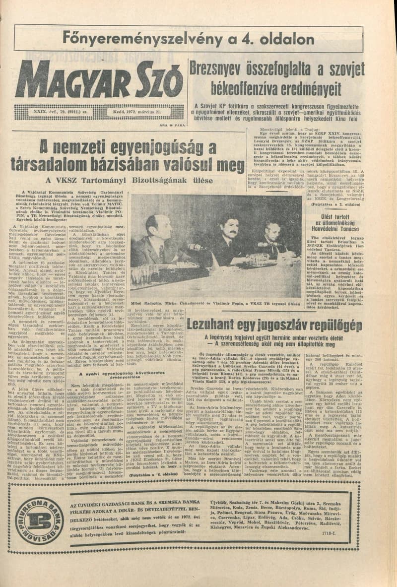 Magyar Szó, 29. évf. 1972. március 21. 79. sz. 1–20. oldal