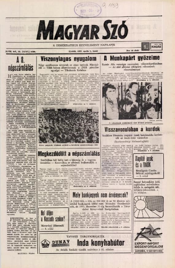 Magyar Szó, 48. évf. 1991. április 2. 90. sz. 1–20. oldal
