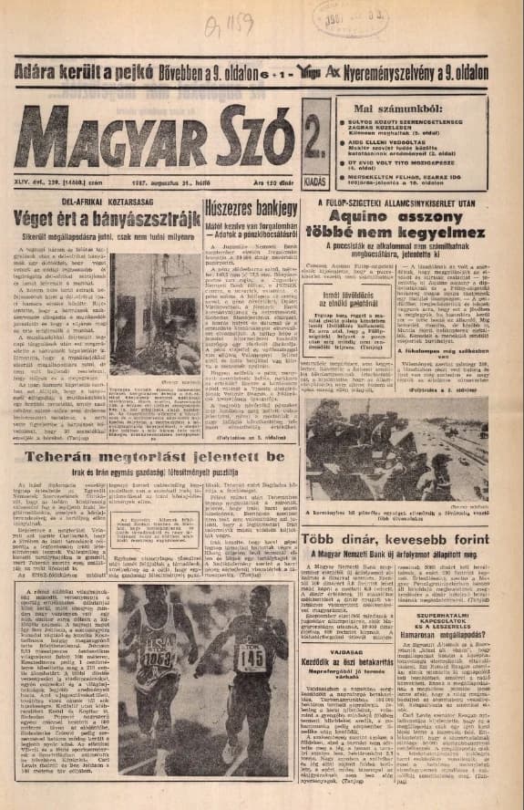 Magyar Szó, 44. évf. 1987. augusztus 31. 239. sz. 1–20. oldal