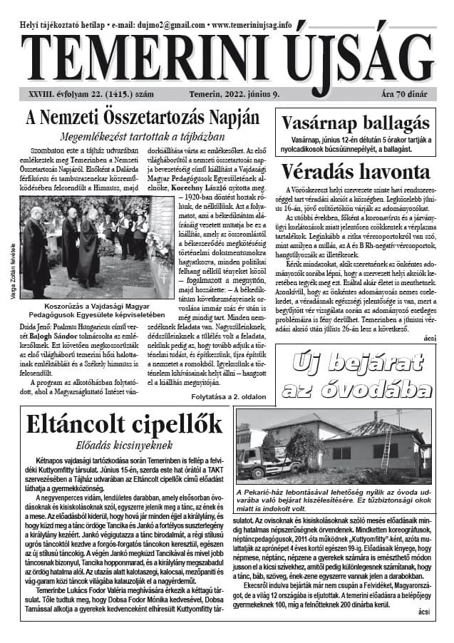 Temerini Újság, 28. évf. 2022. június 9. 22. sz.