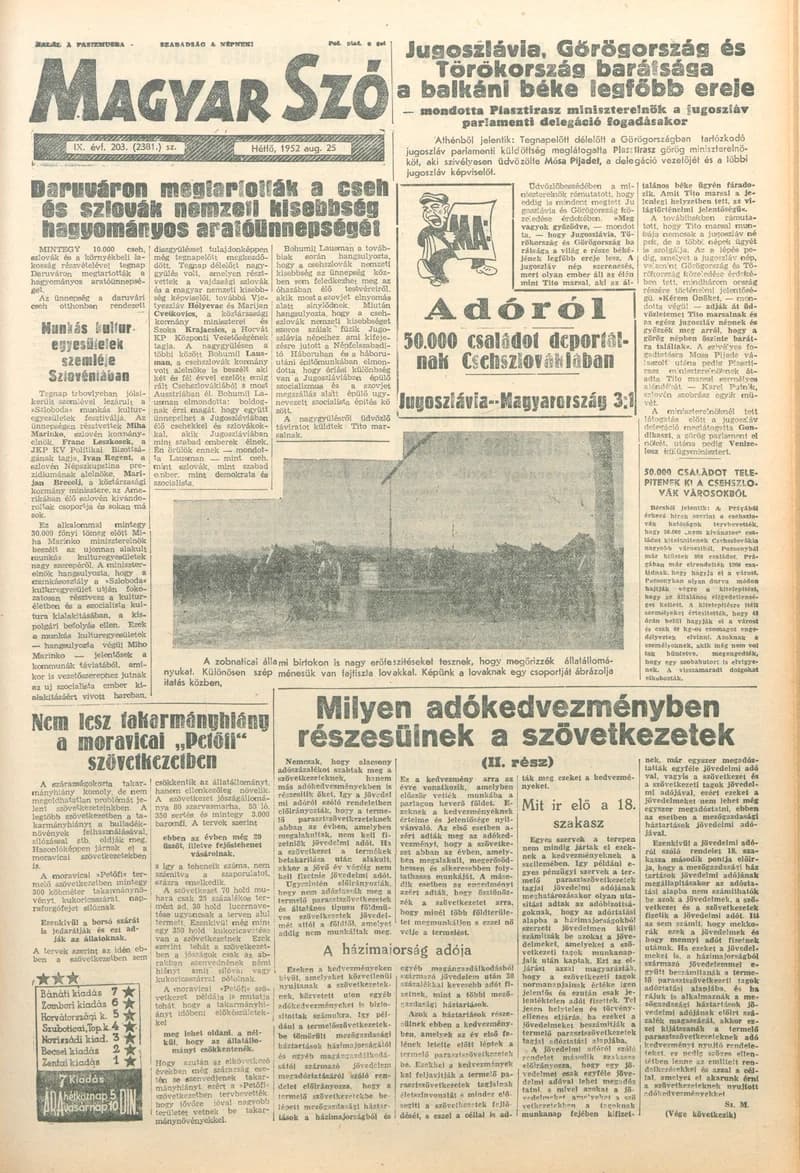 Magyar Szó, 9. évf. 1952. augusztus 25. 203. sz. 1–8. oldal