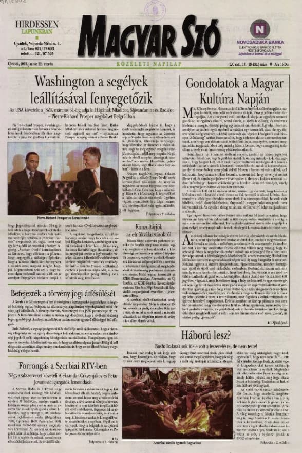 Magyar Szó, 60. évf. 2003. január 22. 17. sz. 1–16. oldal