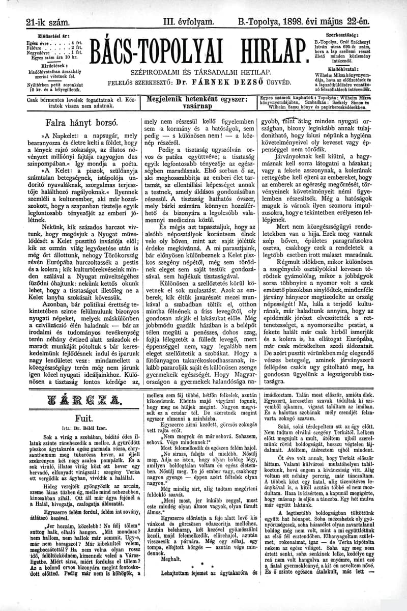 Bács-Topolyai Hirlap, 3. évf. 1898. május 22. 21. sz.