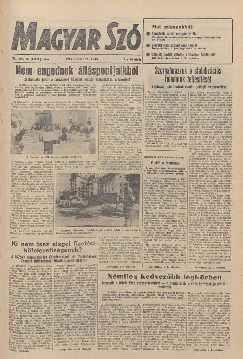 Magyar Szó, 41. évf. 1984. március 20. 78. sz. 1–20. oldal