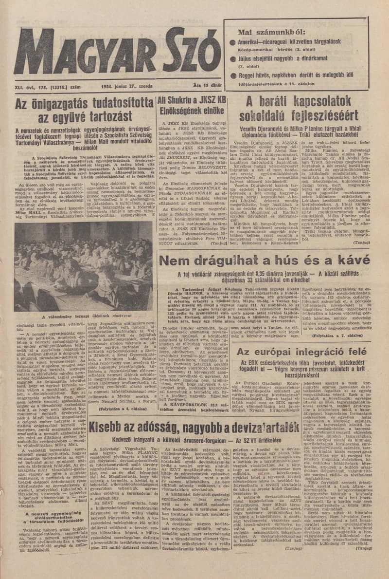 Magyar Szó, 41. évf. 1984. június 27. 175. sz. 1–16. oldal