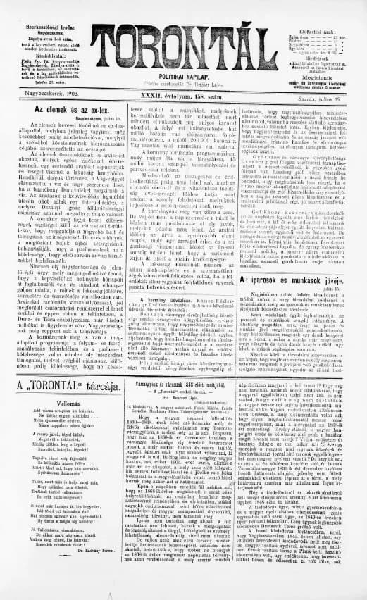 Torontál, 32. évf. 1903. július 15. 158. sz.