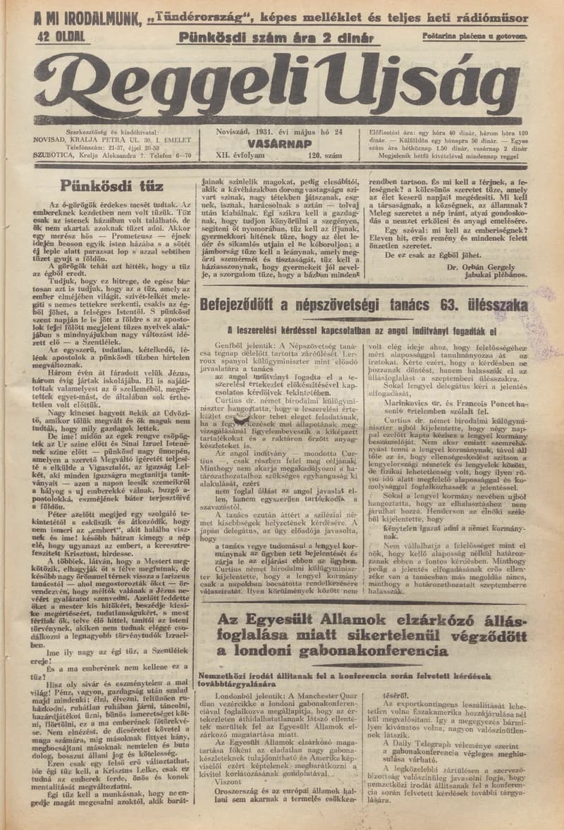 Reggeli Újság, 12. évf. 1931. május 24. 120. sz.