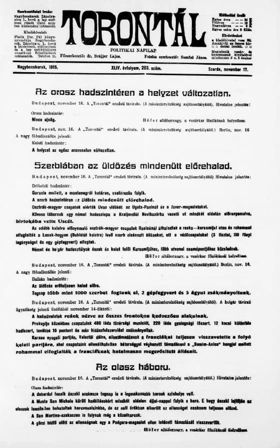 Torontál, 44. évf. 1915. november 17. 263. sz.
