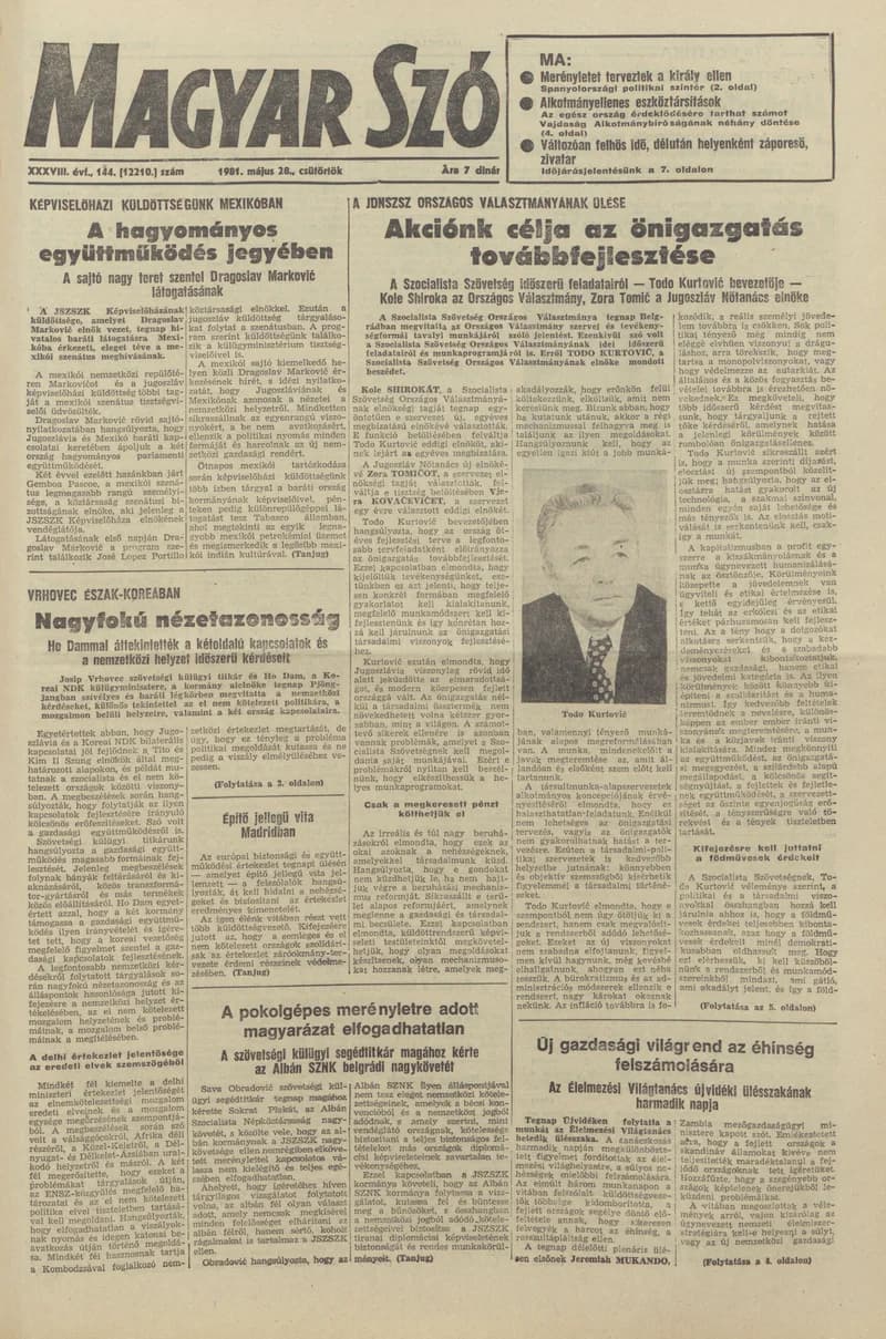 Magyar Szó, 38. évf. 1981. május 28. 144. sz.