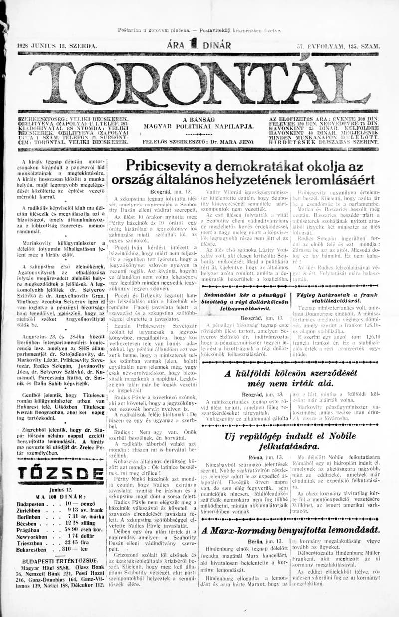 Torontál, 57. évf. 1928. június 13. 135. sz.