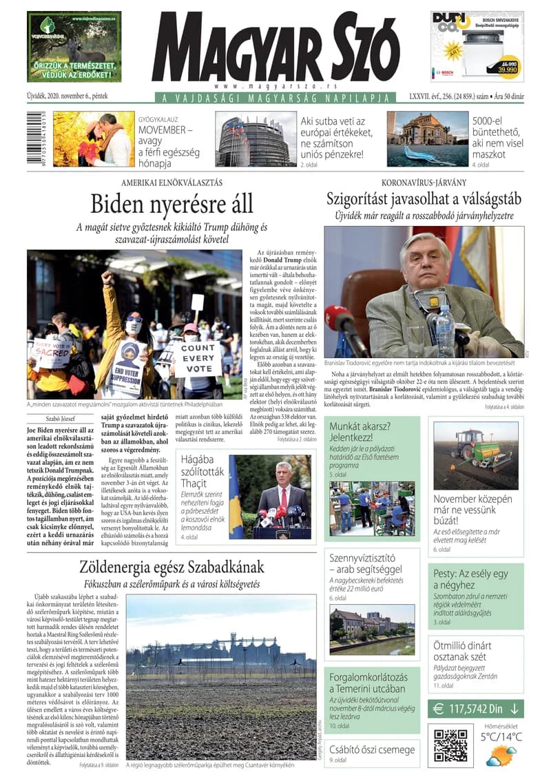 Magyar Szó, 77. évf. 2020. november 6. 256. sz. 1–16. oldal