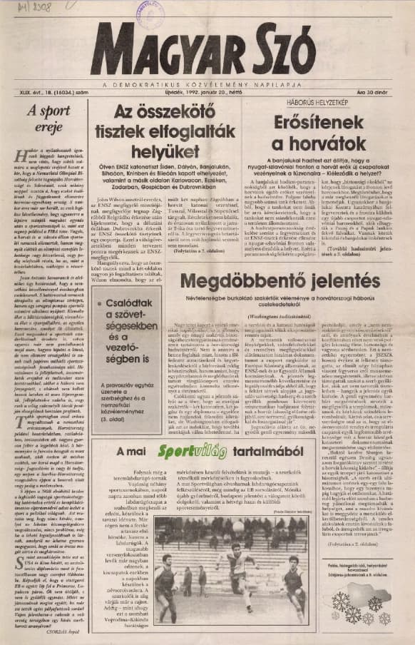 Magyar Szó, 49. évf. 1992. január 20. 18. sz. 1–16. oldal