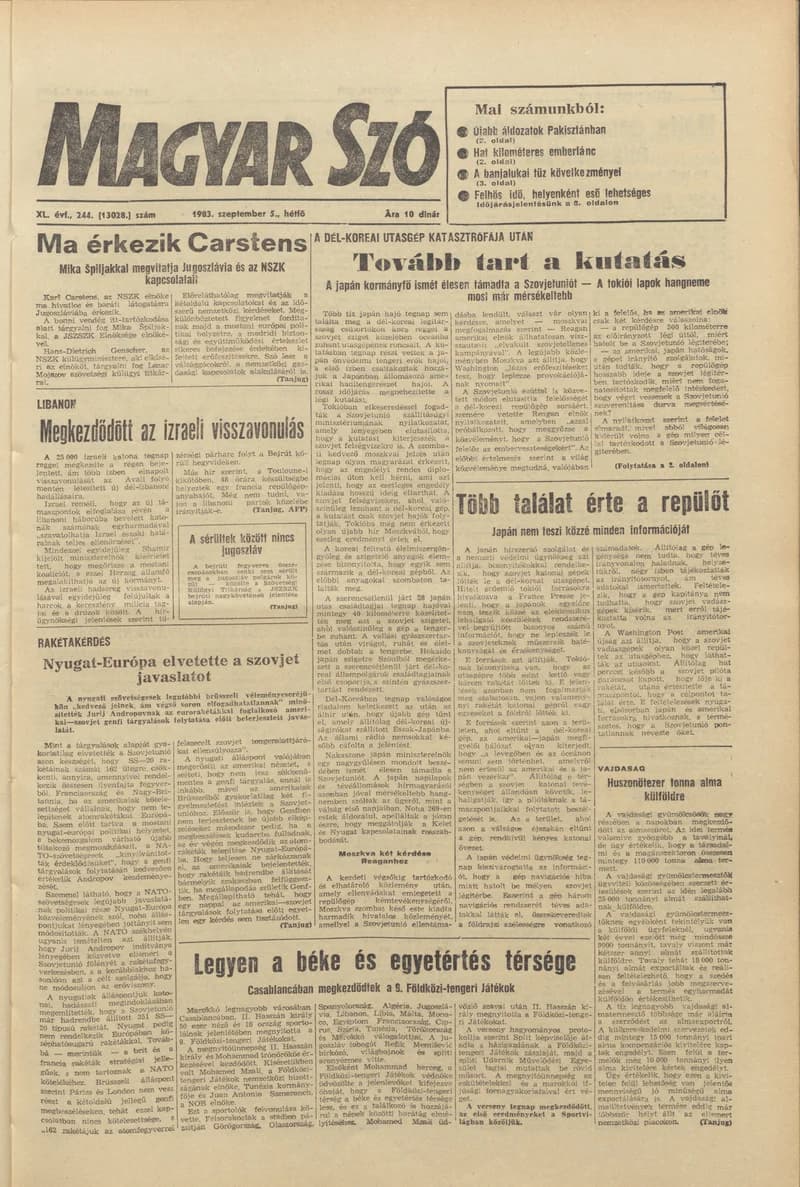 Magyar Szó, 40. évf. 1983. szeptember 5. 244. sz.