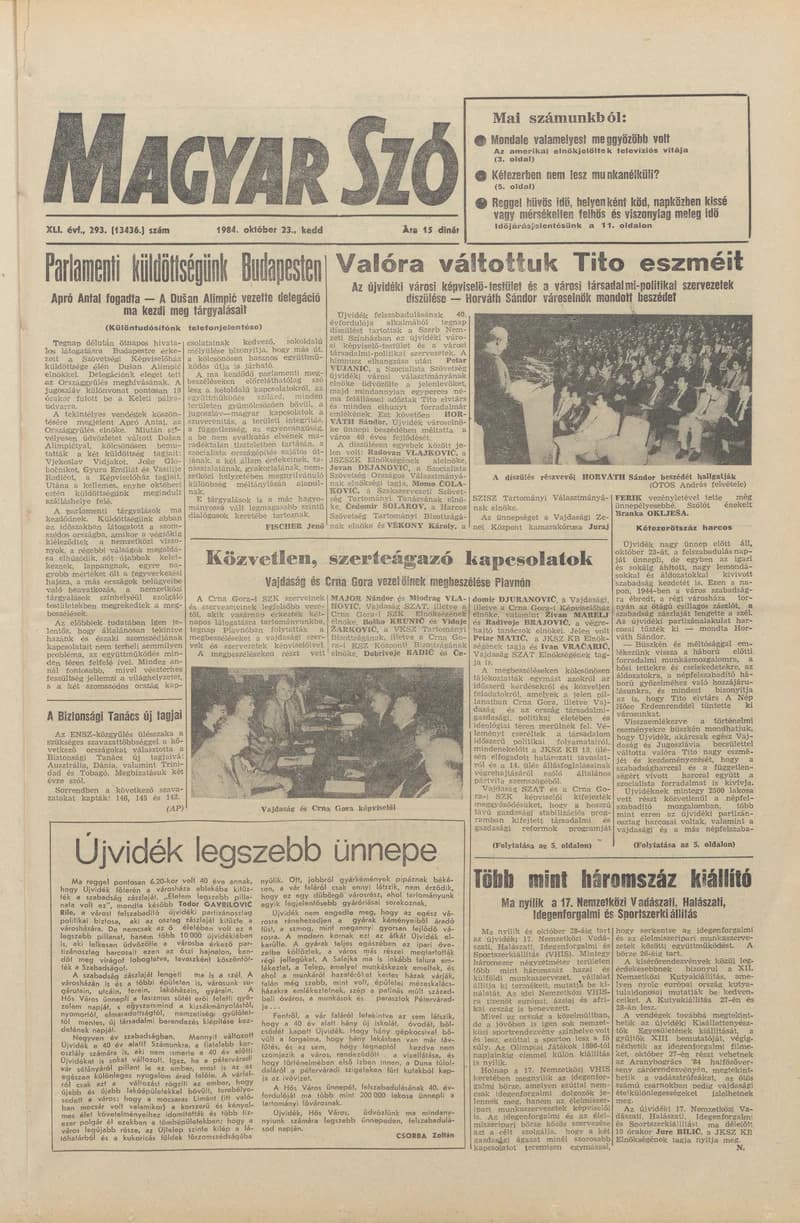 Magyar Szó, 41. évf. 1984. október 23. 293. sz. 1–20. oldal