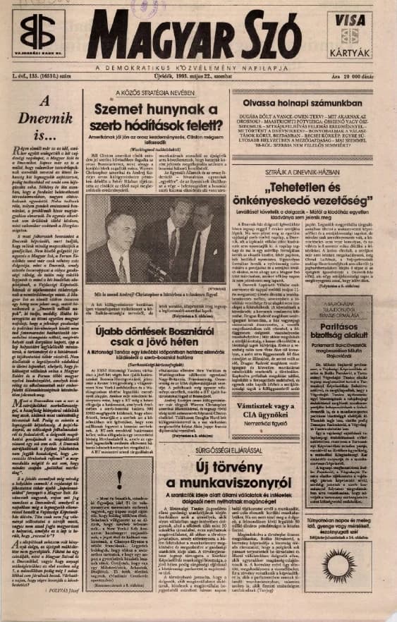 Magyar Szó, 50. évf. 1993. május 22. 135. sz. 1–16. oldal