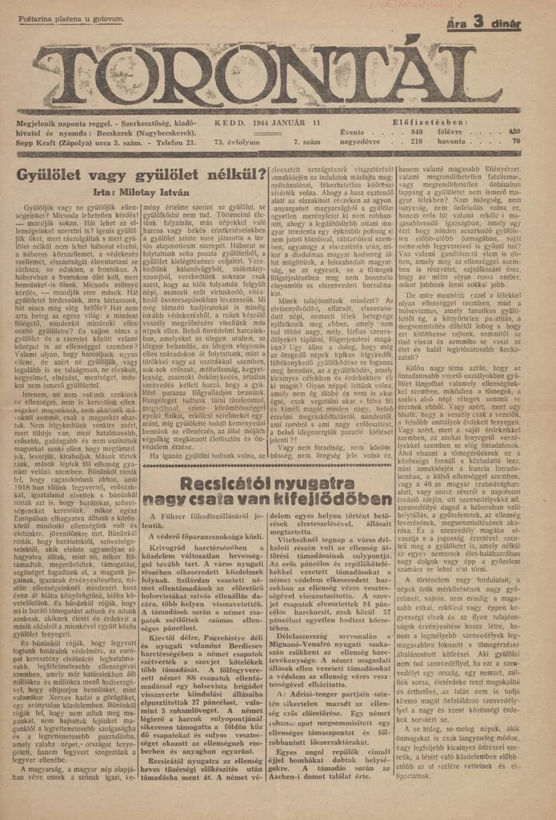 Torontál, 73. évf. 1944. január 11. 7. sz.