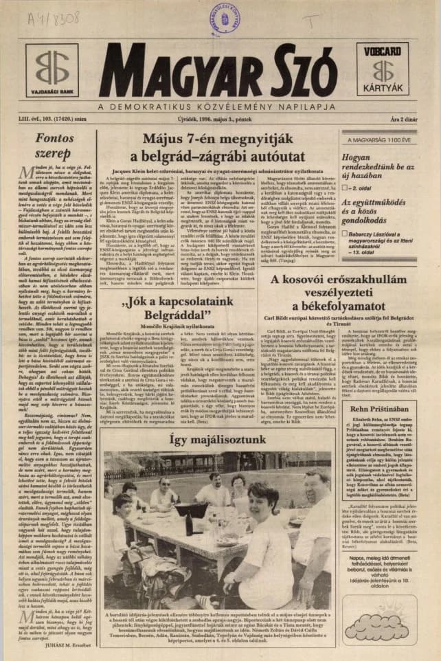 Magyar Szó, 53. évf. 1996. május 3. 103. sz. 1–16. oldal