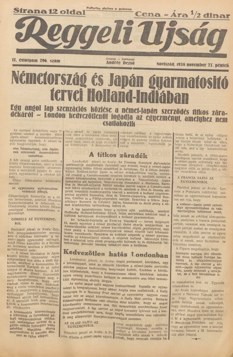 Reggeli Újság, 17. évf. 1936. november 27. 296. sz.