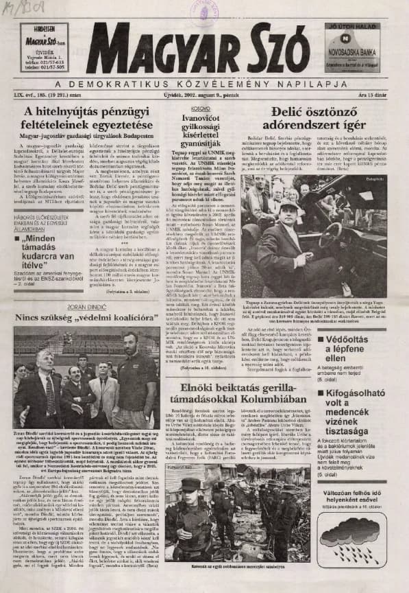 Magyar Szó, 59. évf. 2002. augusztus 9. 185. sz. 1–16. oldal