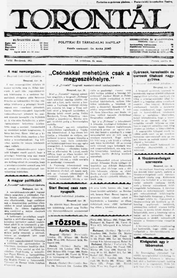 Torontál, 51. évf. 1922. április 28. 95. sz.