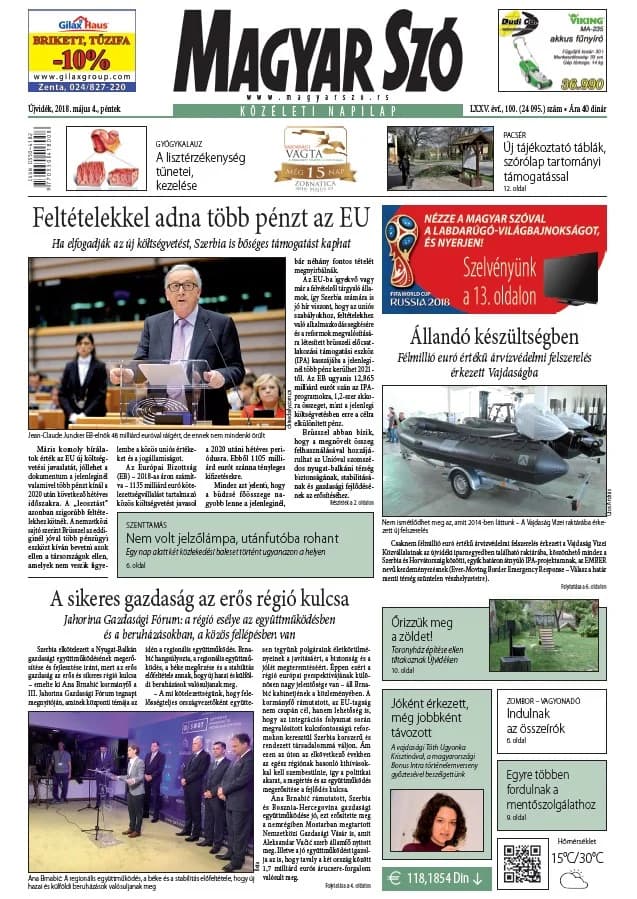 Magyar Szó, 75. évf. 2018. május 4. 100. sz. 1–16. oldal
