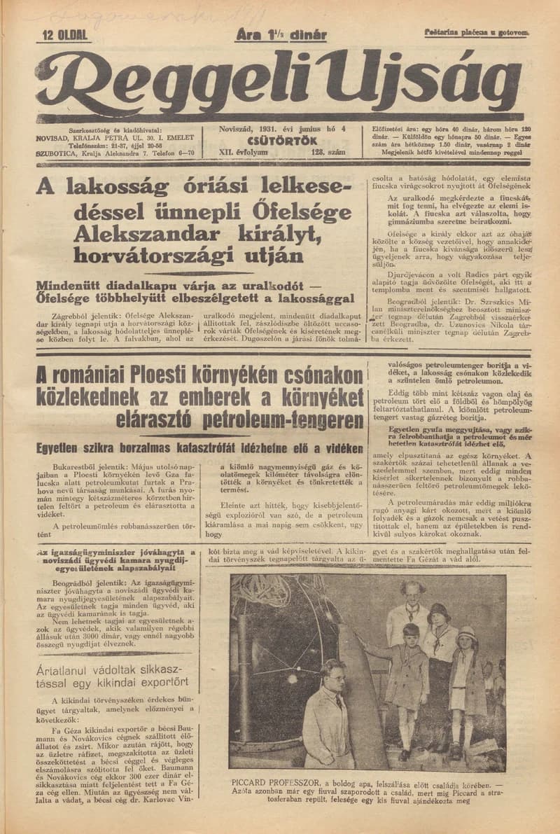 Reggeli Újság, 12. évf. 1931. június 4. 128. sz.