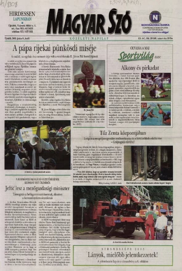 Magyar Szó, 60. évf. 2003. június 9. 134. sz. 1–16. oldal