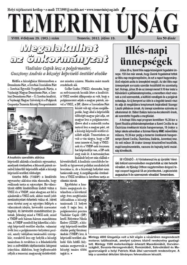 Temerini Újság, 18. évf. 2012. július 19. 29. sz.