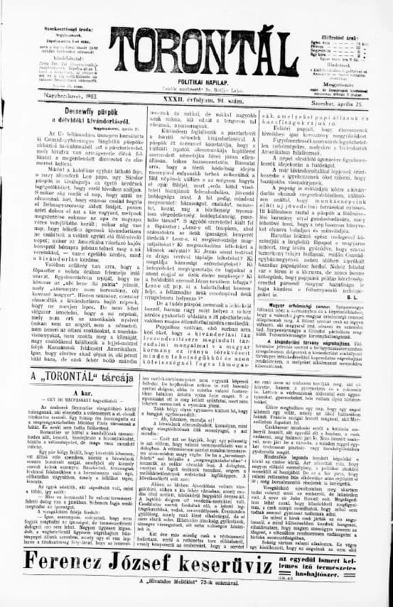 Torontál, 32. évf. 1903. április 25. 94. sz.