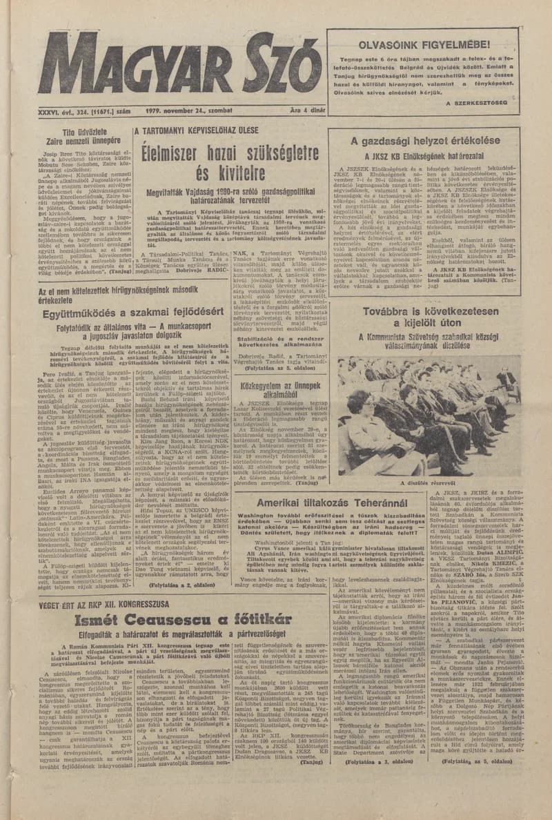 Magyar Szó, 36. évf. 1979. november 24. 324. sz. 1–20. oldal