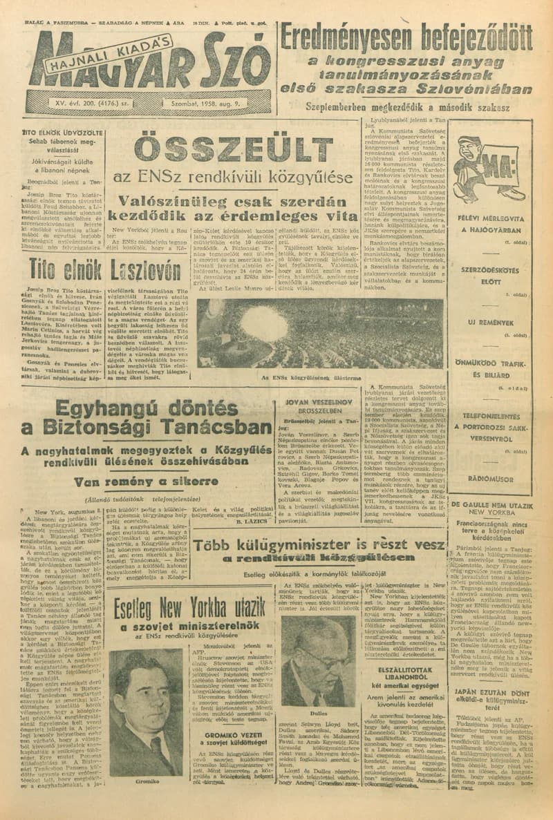 Magyar Szó, 15. évf. 1958. augusztus 9. 200. sz. 1–14. oldal