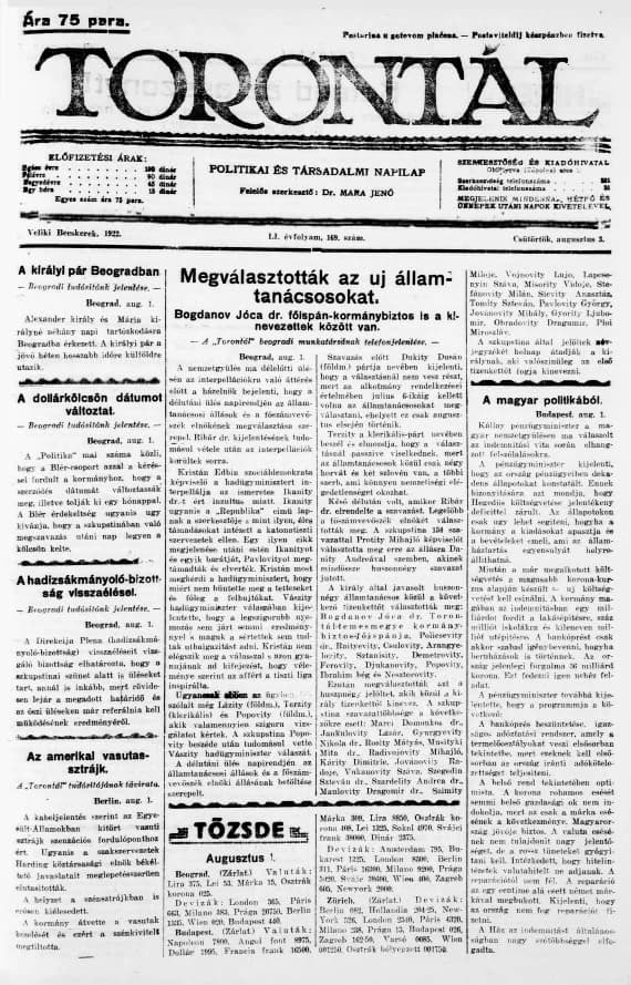 Torontál, 51. évf. 1922. augusztus 3. 169. sz.