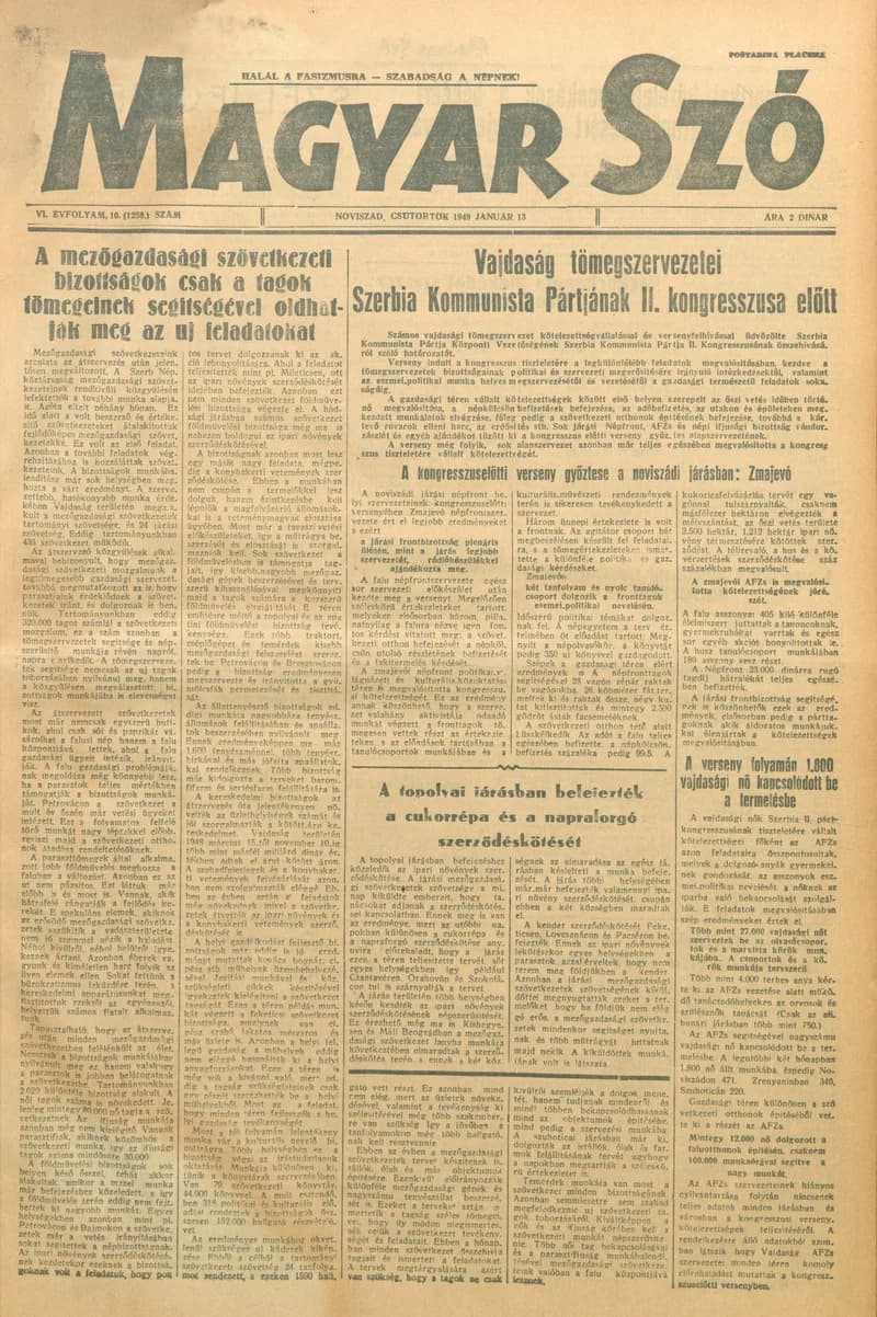 Magyar Szó, 6. évf. 1949. január 13. 10. sz. 1–4. oldal